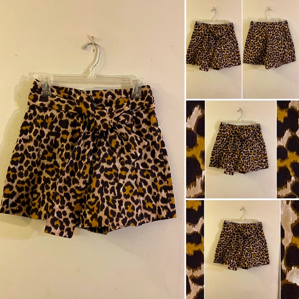J. Crew Leopard Print Tie Bow High Waist Shorts - Picture 1 of 13